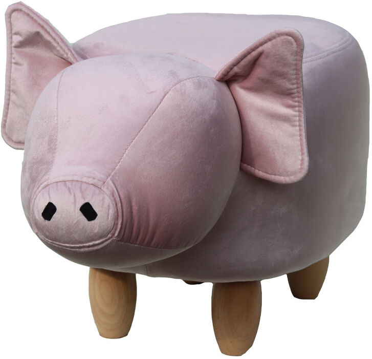 Gardeco Pinky the Pig pink velvet footstool with wooden legs Pink 36cm H X 32cm W X 61cm D