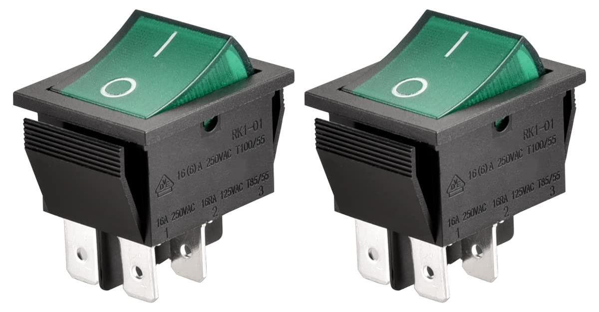 Dripio DPDT tuimelschakelaar 16A 250V AC met groen lichtgevend signaal, 2 stuks