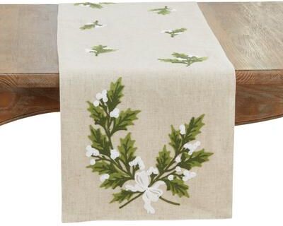 Saro Lifestyle "Linen Blend Holly Leaves Table Runner - 16""x70"""