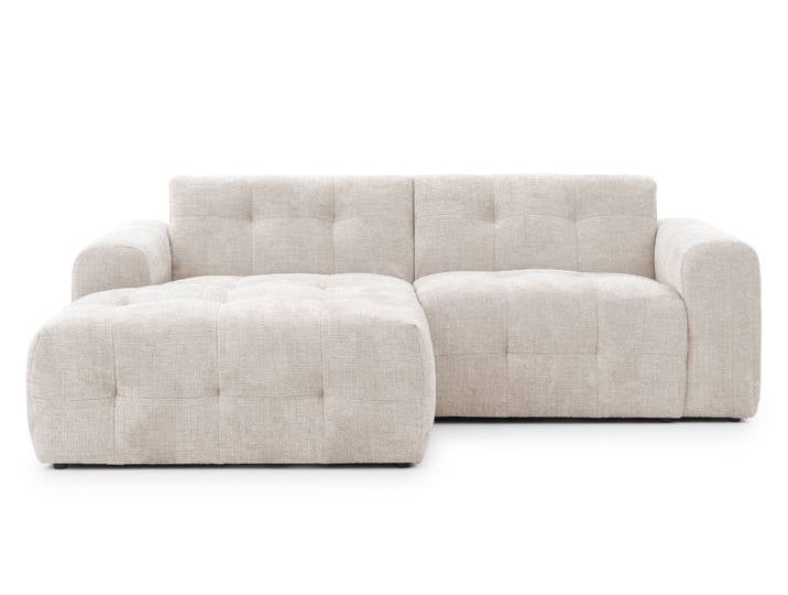 Modernes Ecksofa mit Ottomane links, markante Steppungen, Chenille in Beige / 21036