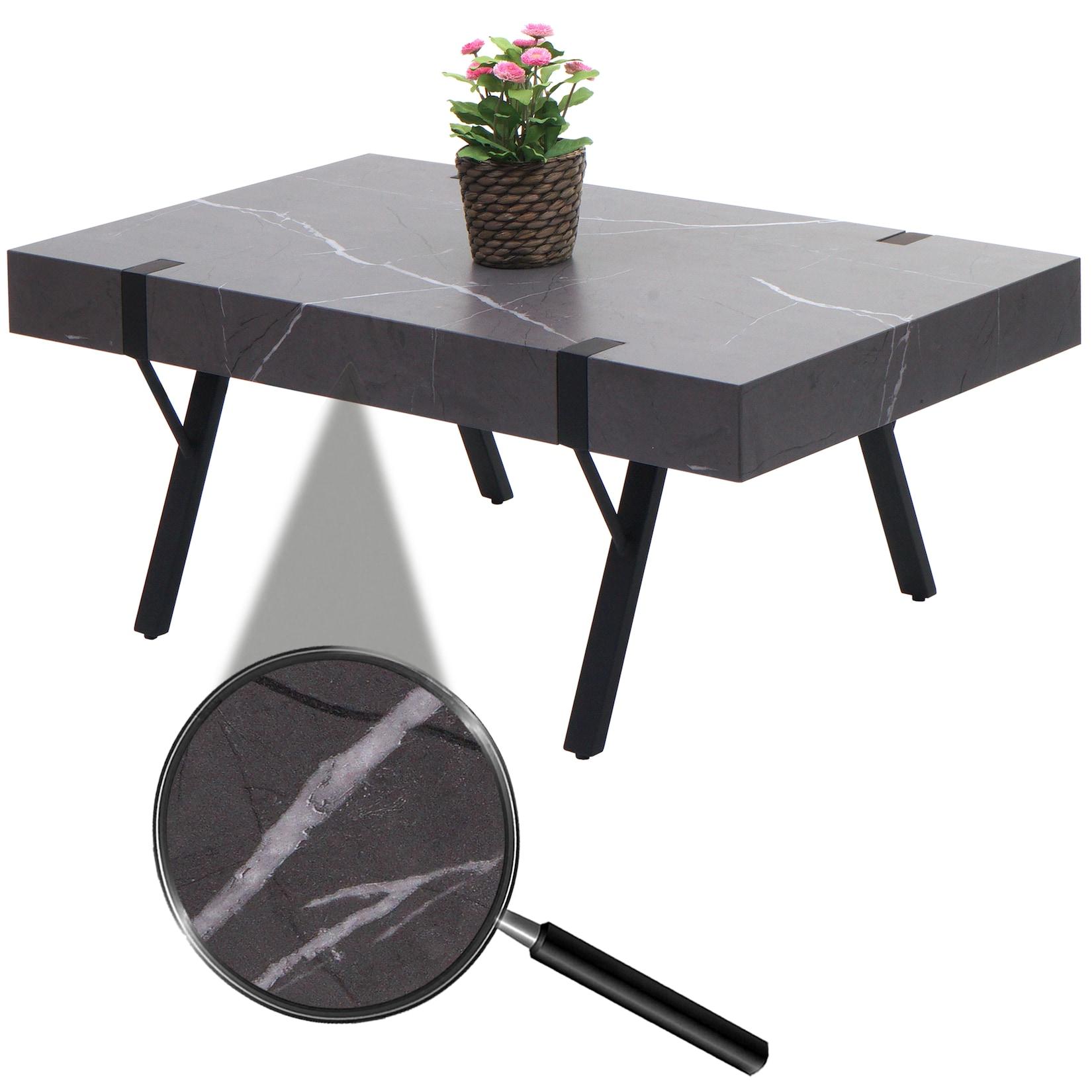 Couchtisch MCW-L54, Wohnzimmertisch Beistelltisch Sofatisch, Metall 43x110x60cm ~ Marmor-Optik grau