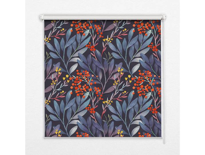 Tulup Innenrollo - Fensterrollo - Rollo - 140x140 cm - Dunkle Blätter und Eberesche, Rot, Kunststoff, Quadratisch, 140x140x0.5 cm, Heimtextilien, Vorhänge, Rollos