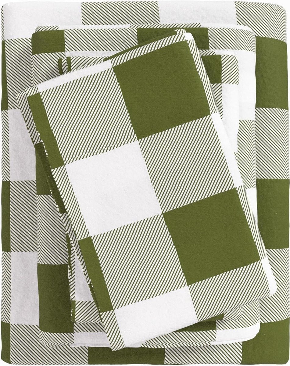Flanellen lakenset Kingsize - Dubbel geborsteld katoen - Groen ruit