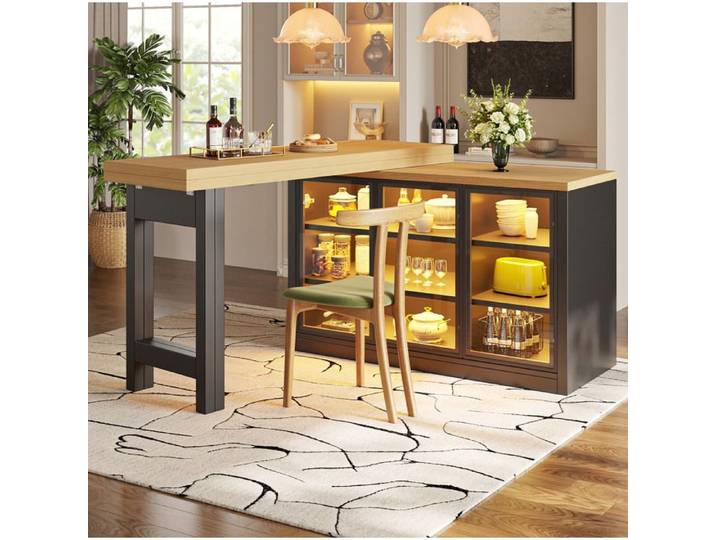 SENVIRO Îlot de cuisine extensible pivotant 360° 120 à 197 cm noir
