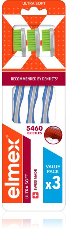 Elmex Swiss Made brosses à dents ultra soft Yellow + Blue + White 3 pcs