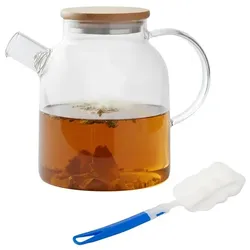 Relaxdays Teekanne Glas mit Bambusdeckel Hellbraun,Silber,Transparent
