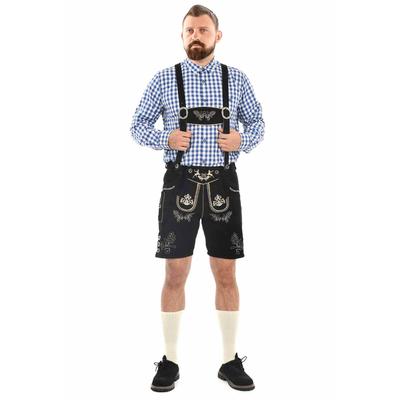 Trachtenlederhose ALESSANDRO SALVARINI "ASFerdl", Herren, Gr. 48, Normalgrößen, schwarz, 100% Rindsleder, Hosen, Lederhose in Trachtenstil in kurzer Schnittform aus Echtleder