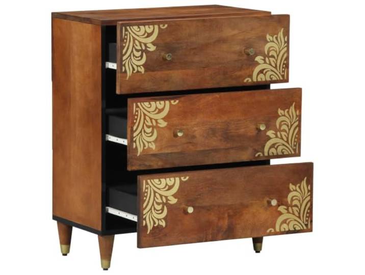 Anrichte aus massivem Mangoholz, braun, 60 x 33 x 75 cm, mit Aufbewahrungsmöbel, robustes Massivholz, Messing-Finish, moderner Stil, einfache Reinigung