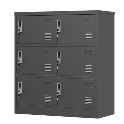 MODFU Metall Spindschrank 100x90x40 cm mit 6 Türen und Kartenfach Schwarz, belüftet, abschließbar, pulverbeschichtet, für Büro und Umkleide