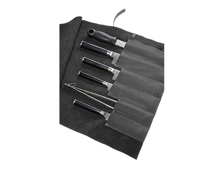 Rolltasche Kochmesser, Messerrolle, Messertasche, aus gewachstem Öko Rindleder, hergestellt in Deutschland, 6 Köcher, grau, von Wunschleder-Home