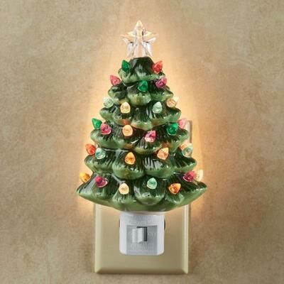 Roman Inc Vintage Christmas Tree Nightlight Green , Green