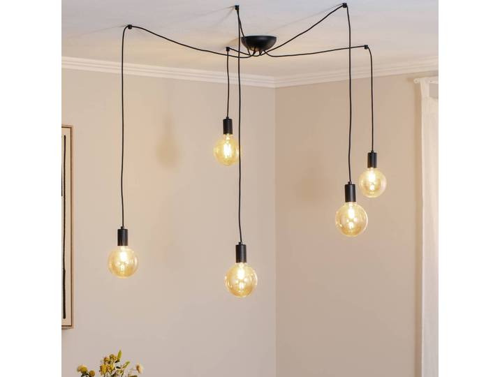 Hanglamp Spider, dimbaar, zwart, Woon-/ Eetkamer, Modern, hanglamp