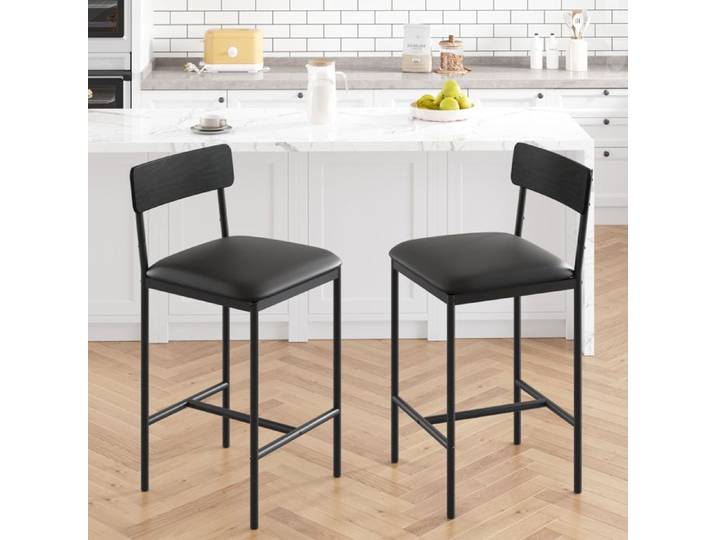 Tabouret Bar - PROMIRACAL - Lot de 2 - Cadre en Acier - Style Industriel - Noir