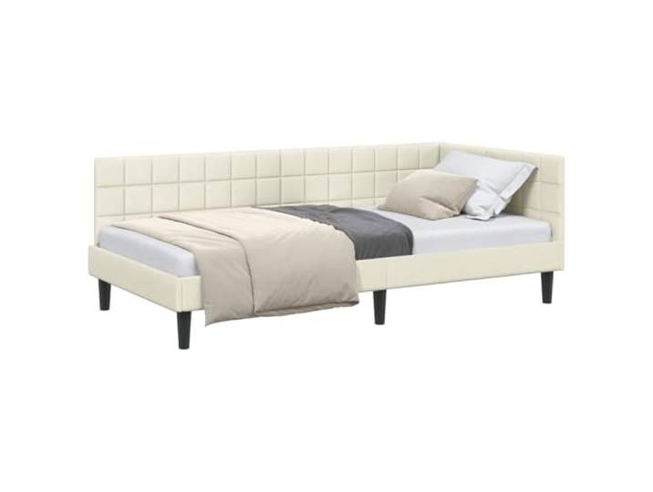 PUGYNBK Eckbettgestell in Creme, 90 x 190 cm, Samt Multifunktional, Schlafsofa, feste Lamellen, schwarze Beine, Höhe 31 cm, Aufbewahrung