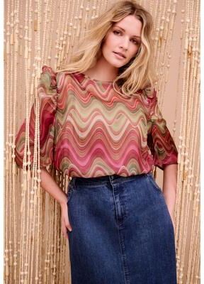 Plus Size Women's Mutton-Sleeve Organza Blouse by June & Vie in Heat Waves (Size 14/16)