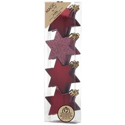 8 Christbaumschmuck Sterne 6cm Kunststoff Christbaumkugeln matt & glänzend mit Glitzer Weihnachtskugeln Weihnachtsbaumschmuck Bruchsicher Weinrot