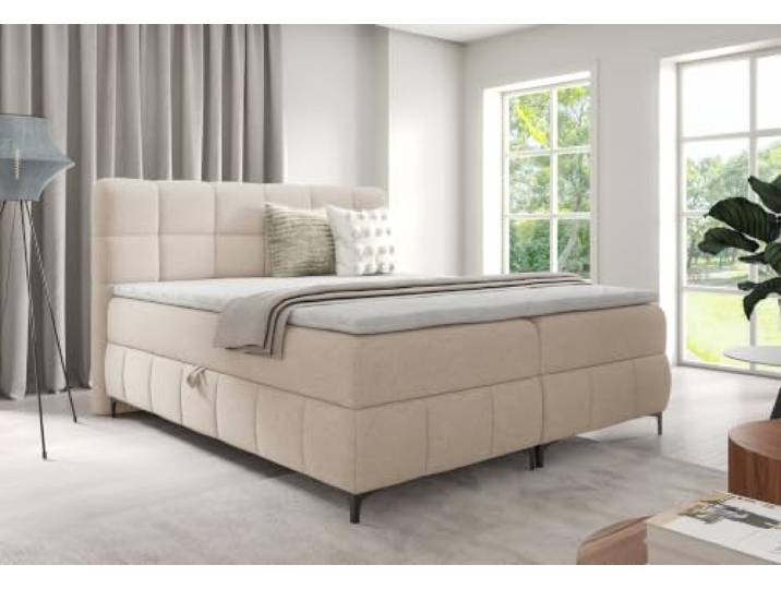 Boxspringbett Polsterbett Doppelbett Bett mit Topper und Bettkasten Inkl. Bonell-Federkern & Topper, viel Stauraum Hellbeige 180x200 cm