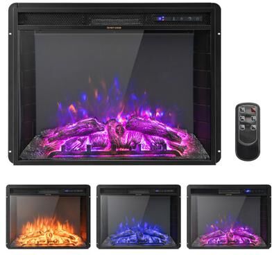 Costway 26 Inch Recessed Electric Fireplace with Adjustable Flame Brightness
