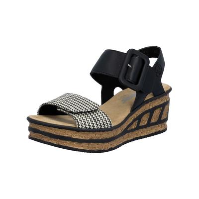 Keilsandalette RIEKER "Rieker Sandalen Textil", Damen, Gr. 42, schwarz (schwarz, beige), Textil, Schuhe