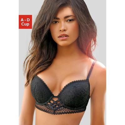 Push-up-BH LASCANA "BH mit Bügel, Spitzen-BH, als Dessous-Set kombinierbar", Damen, Gr. 75, Cup D, schwarz, Spitze, Obermaterial: 90% Polyamid, 10% Elasthan, BHs BH Spitzenwäsche Push-up-BH Reizwäsche Spitzen-BH Hochzeitswäsche Hochzeitsdessous,...