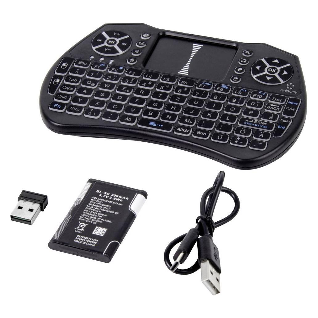 Renkforce RF-MWK-103 Funk Tastatur Deutsch, QWERTZ Schwarz Integriertes Touchpad (DE, Kabellos) (RF-7481488)
