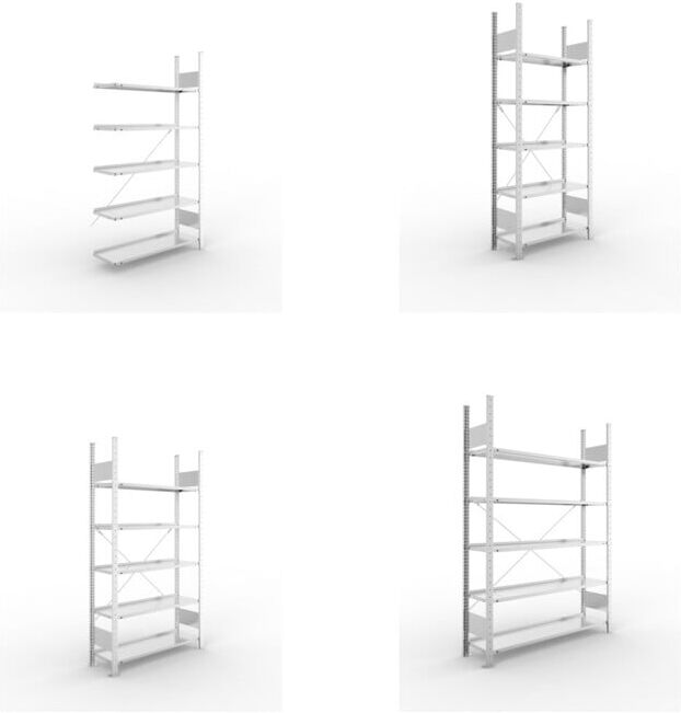 Meta Set Büro-Anbauregal S3 COMPACT, 1850x1000x300 mm mit 5 Böden + Büroregal S3 COMPACT, 1850x1000x300 mm mit 5 Böden + Büroregal S3 COMPACT, 1850x750x300 mm mit 5 Böden + Büroregal S3 COMPACT, 1850x1250x300 mm mit 5 Böden