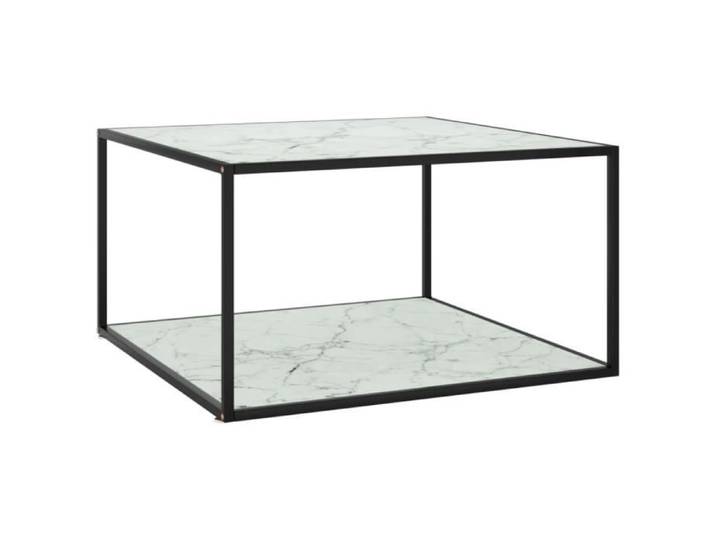 Fangming-Table basse Noir avec verre marbre blanc 90x90x50 cm