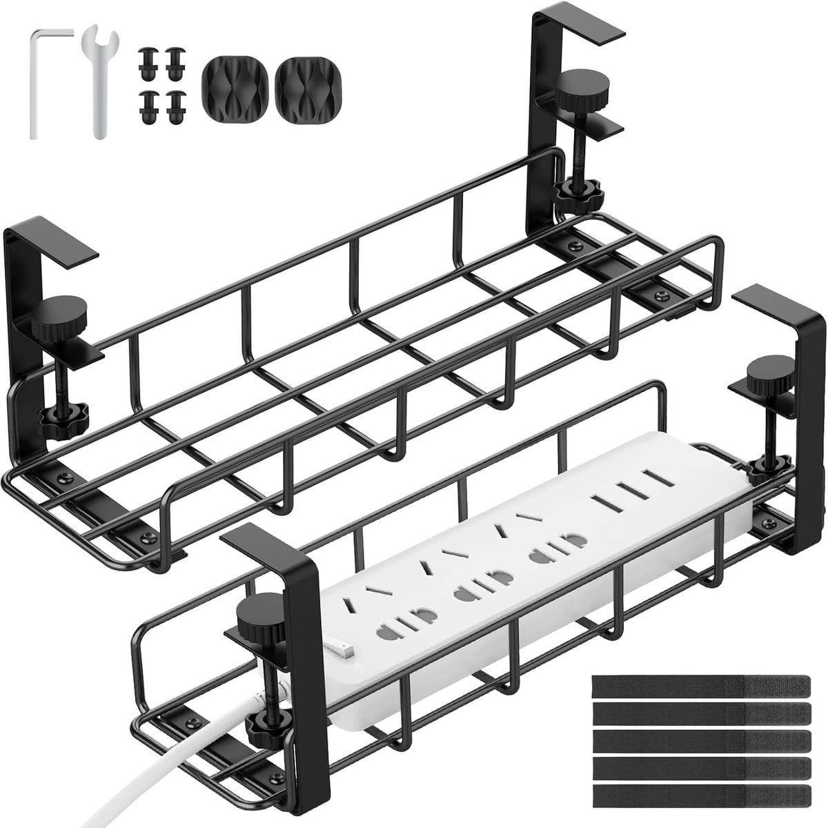 Set van 2 Kabelmanagement Onder Bureau Kabelorganizer voor Computer en Bureau, Zwart