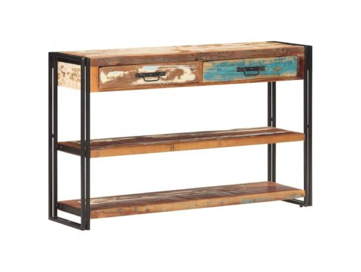 HEFZGDB Massivholz Sideboard aus Mangoholz mit 2 Schubladen und 2 Regalen – Robustes Sideboard mit Eisenrahmen, Dekoratives für Zuhause aus recyceltem Massivholz, 120x30x75 cm
