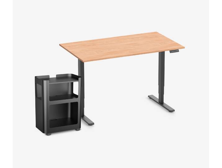 FOKUS Schreibtisch + Rollwagen Buche Schwarz 140x80
