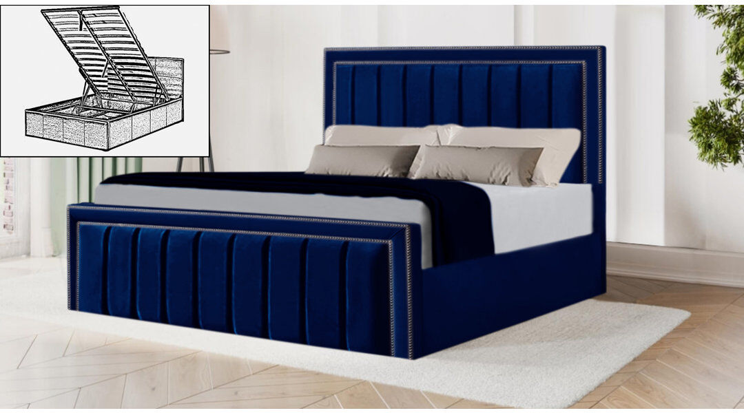Brayden Studio Luciana Upholstered Velvet Lift Up Storage Ottoman Bed Blue Double (4'6)