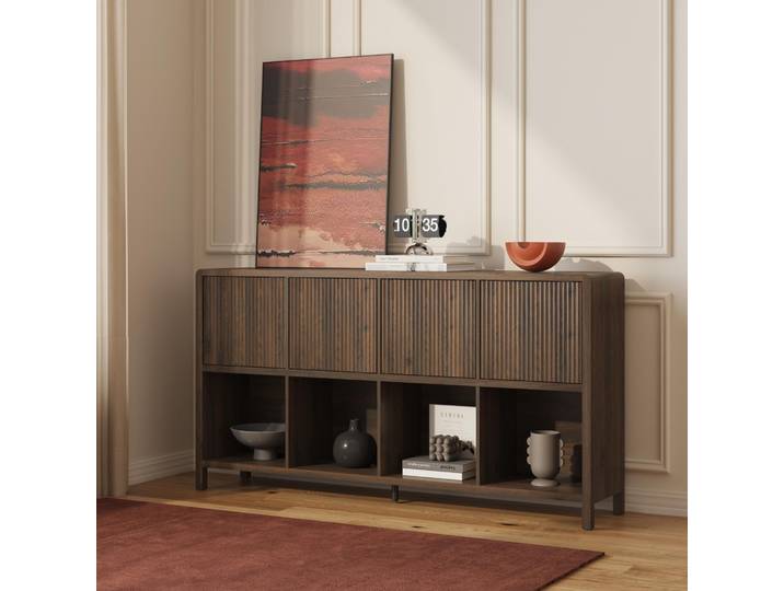 Buffet « Lukkodso » avec 4 portes et 8 compartiments 77 x 145 x 30 cm aspect noyer
