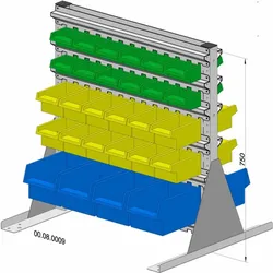 Hünersdorff, Kellerregal, Standregal zweiseitig 56 Sichtboxen PS pulverbeschichtet lichtgrau, 720x750mm