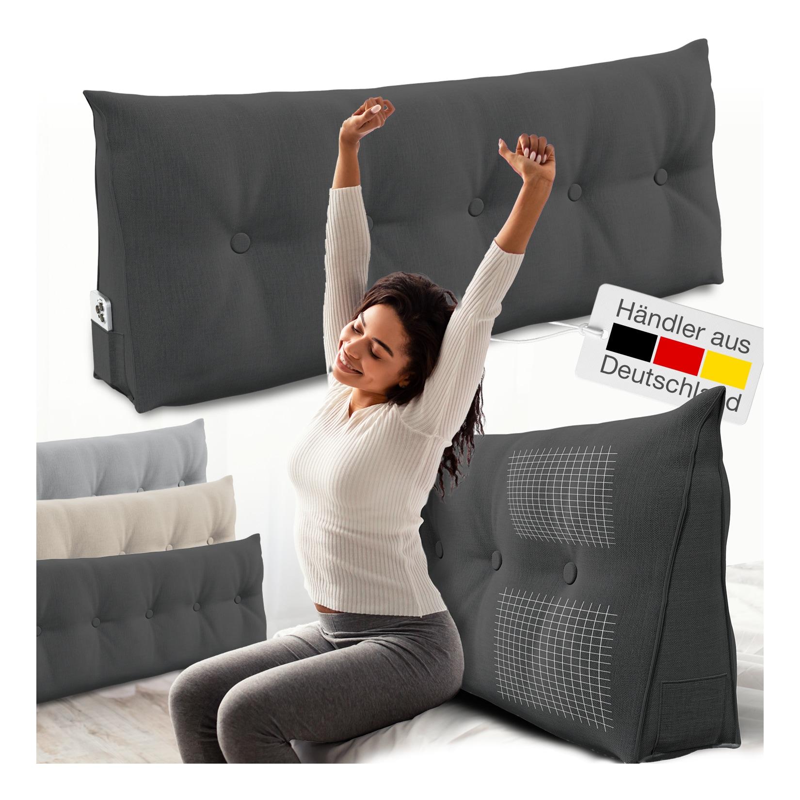 ELONEO Rückenkissen Bett- und Rückenstützkissen >Anthrazit< 140cm