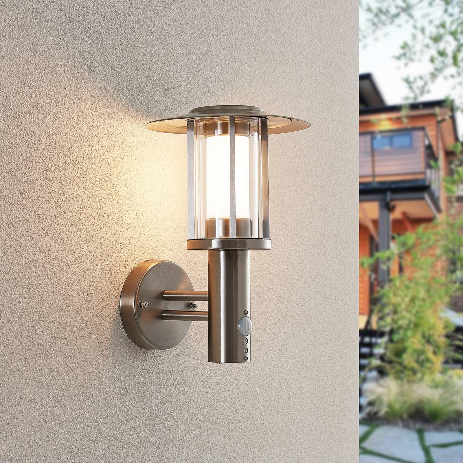 Lindby LED-Außenwandlampe Gregory, Sensor, edelstahl, IP44 Gregory, alu / grau / zink, Edelstahl, Modern