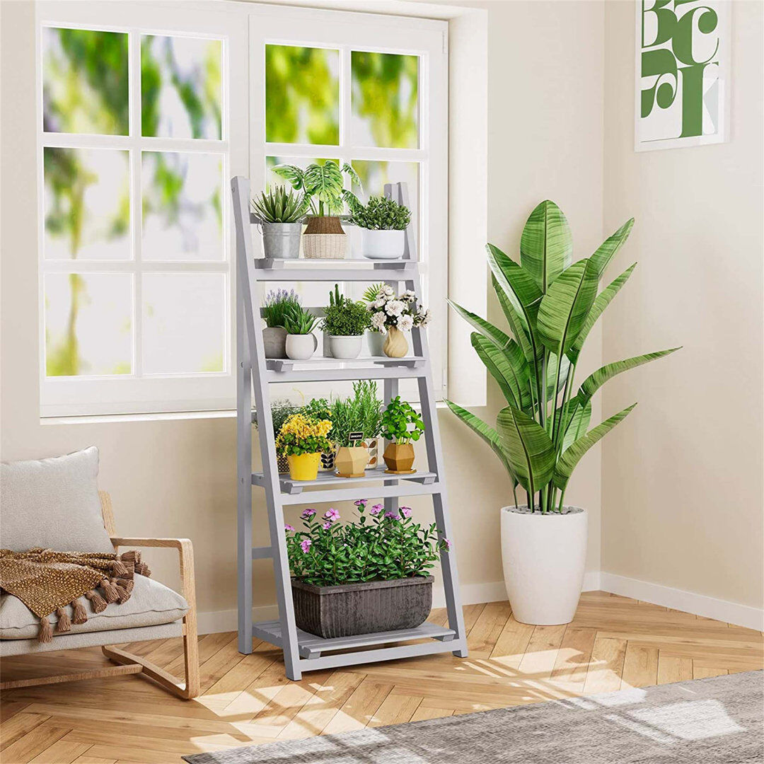 Dakota Fields Solid Wood Plant Stand 4 Tier Grey 112cm H X 41cm L X 33cm D