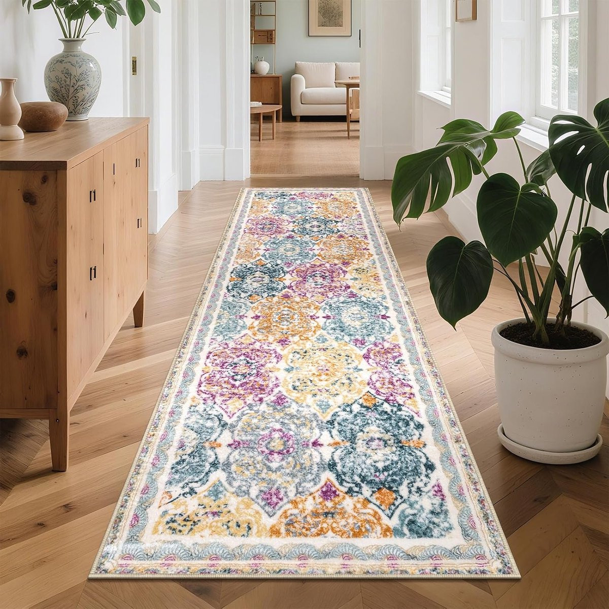 Wasbare Shaggy Soft Hallway Runner met Antislip Vintage Boho Design voor Entree, Badkamer en Keuken, 75 x 243 cm