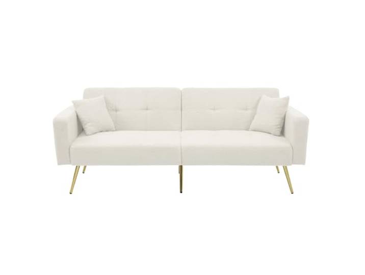 Merax Schlafsofa mit Bettfunktion, verstellbarem Winkel, Stabiler Holzrahmen, inkl. Kissen & seitlichen Aufbewahrungstaschen, umwandelbar, komfortabel, für Gäste, Weiß