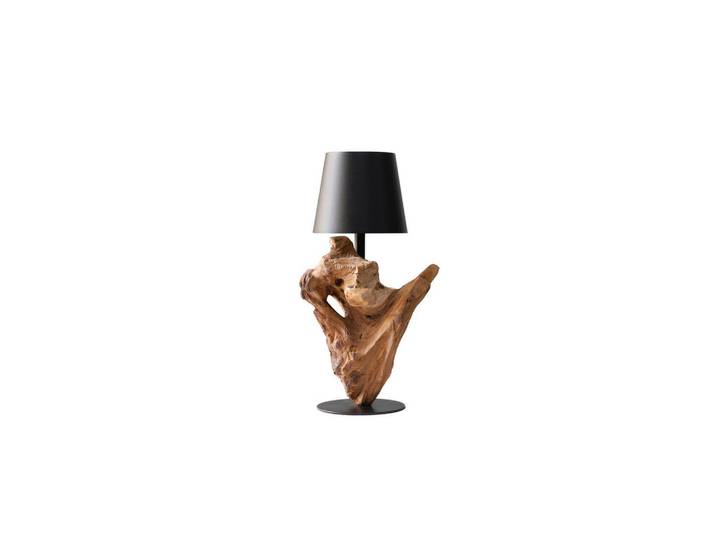 P & B Led-Tischleuchte, Schwarz, Metall, Treibholz, rund, 13x29x13 cm, aufladbar über Usb, Lampen & Leuchten, Innenbeleuchtung, Tischlampen