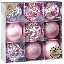 9 Weihnachtskugeln 10cm Kunststoff Muster Glitzer Mix Christbaumkugeln Set Rosa