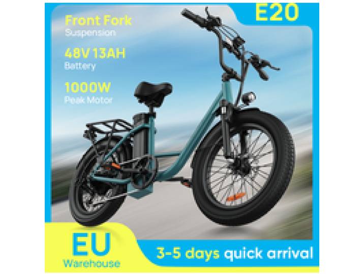 Urlife E-Bike 1000W 20 inch x 3 Fat Tire elektrische fiets 48V 13Ah verwijderbare batterij 7-speed versnellingen Dubbele schijfremmen Volwassen bromfiets