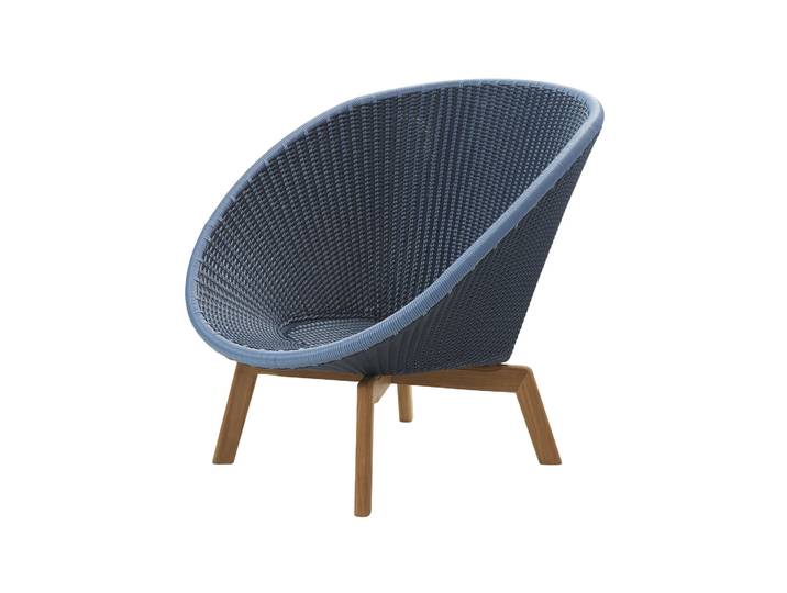 Cane-line Peacock Weave Loungesessel Midnight/dusty blue, Beine aus Teak
