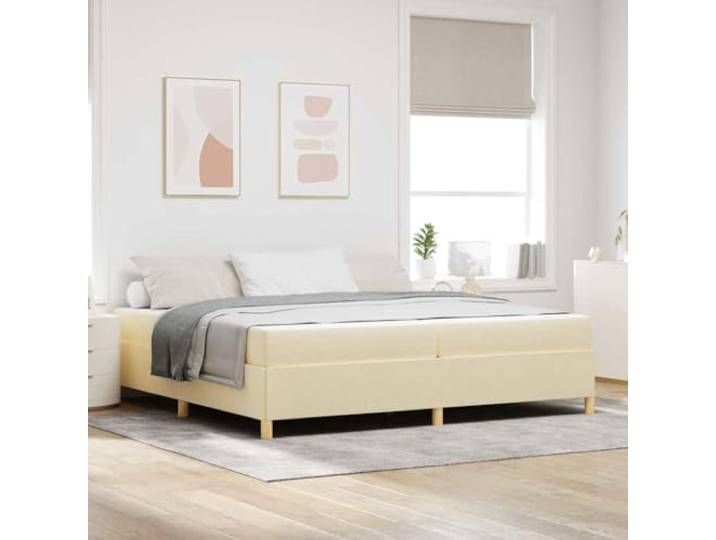 RJPLMFV Bettgestell mit Matratze, Creme, 200 x 200 cm, Stoff Holzwerkstoff, integrierte Aufbewahrung, einzelne Federn, einfache Montage, Lattenrost