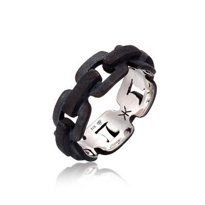 Silberring KUZZOI "Ring Herren Anker Kettenring Trend 925 Silber" Gr. 60, schwarz, Fingerringe, Herren, 60, Silber 925 (Sterlingsilber), Silberring