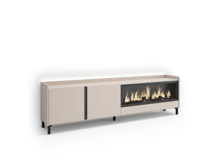Meuble TV 212x35x61cm Cheminée électrique XXL à droite Design industriel LED Beige RF4824