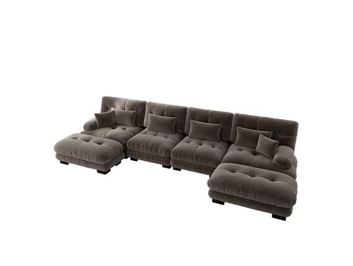 ComfortXL Wohnlandschaft De-34065 U-förmig Braun, Holz, 145x81x406 cm, Wohnzimmer, Sofas & Couches, Wohnlandschaften, Wohnlandschaften in U-Form