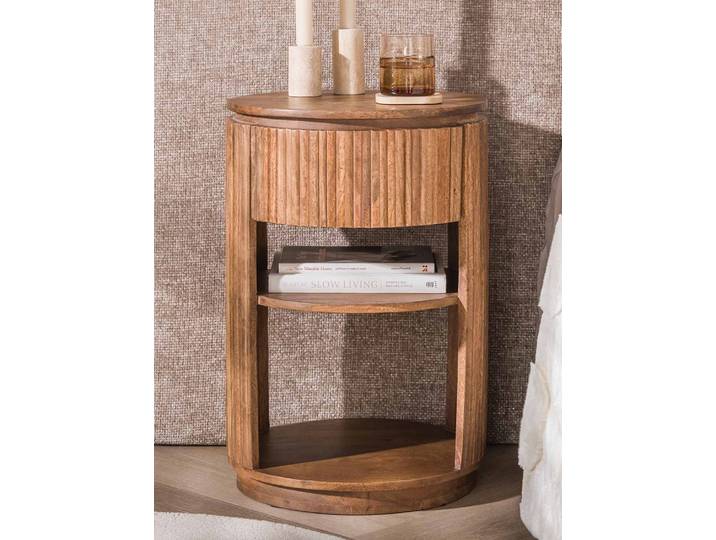 Nachtkommode Tulle groß , mit Schubkasten , Mangoholz massiv , sandfarbe
