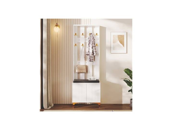Set penderie design : banc à chaussures + coussins + façade avec crochets pratiques pour rangement