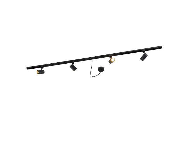 Système sur rail monophasé noir avec 4 spots et alimentation