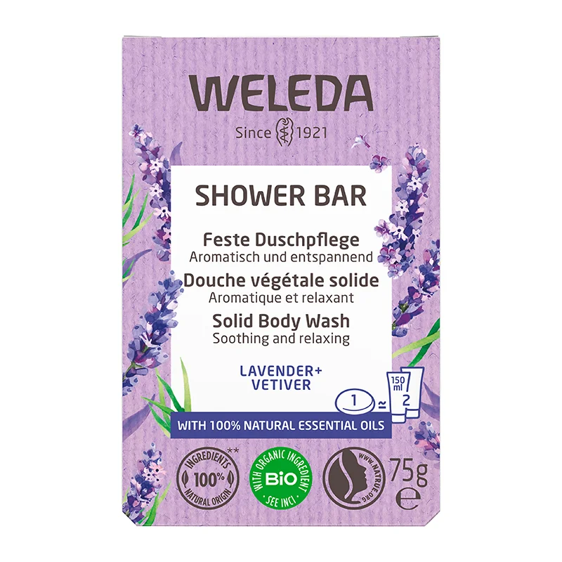 Weleda Shower Bar feste Duschpflege Lavender und Vetiver, 75g 006246X9